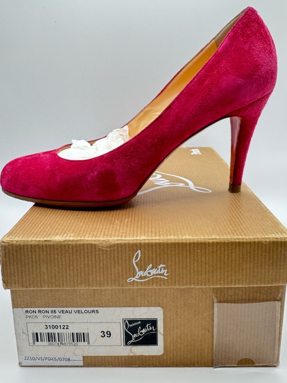Christian Louboutin Ron Ron 85 Suede Pumps Pivoine Pink Red Heels Size 39